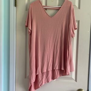 Lisa Rinna Collection Pink Asymmetrical Short Sleeve Tee